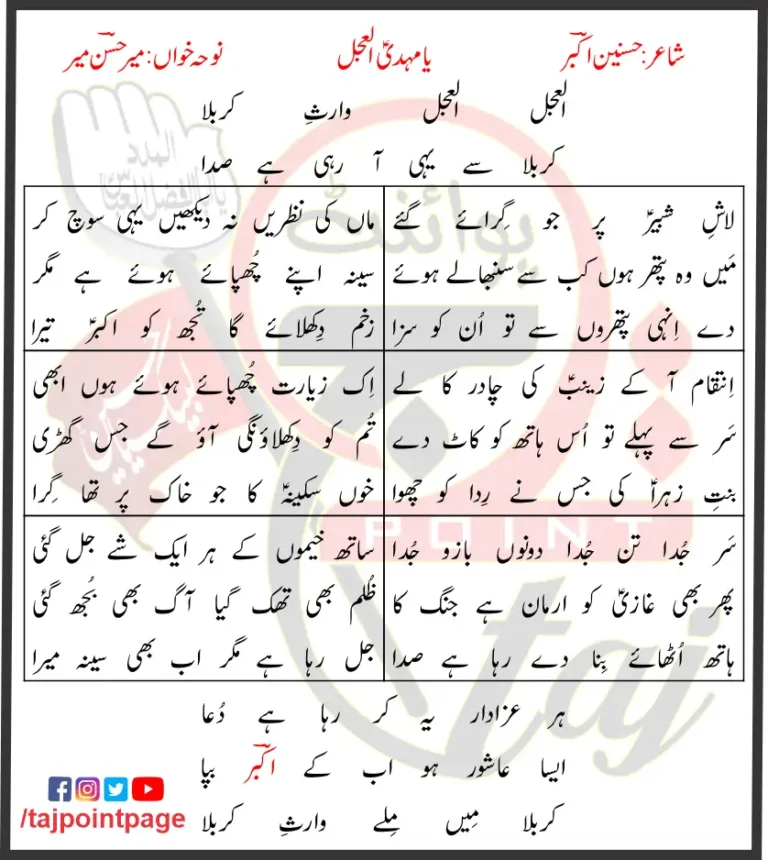 Ya Mehdi Al Ajal Mir Hasan Mir Lyrics In Urdu 2010