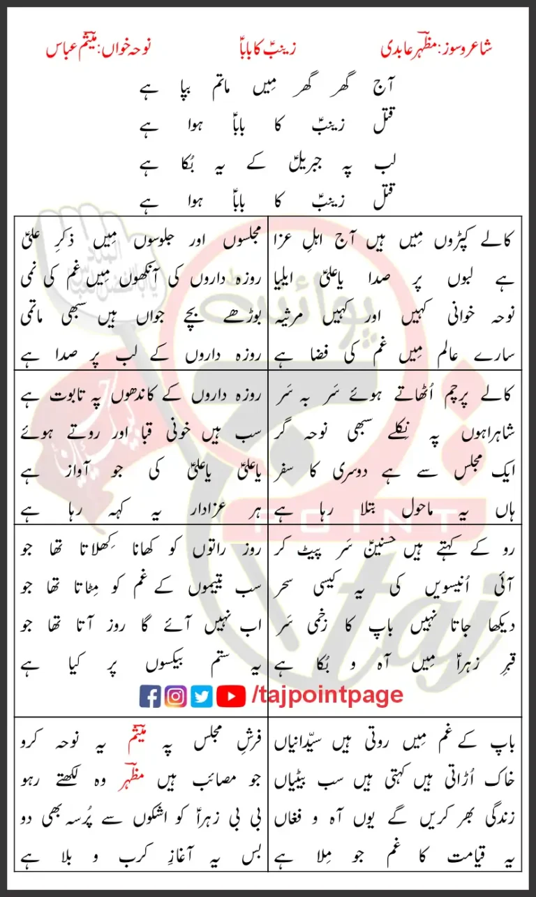 Zainab Ka Baba Mesum Abbas Lyrics In Urdu 2024