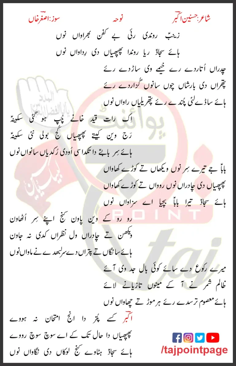 Zainab Rondi Rayi Be-Kafan Bhirawan Nu Lyrics 2018