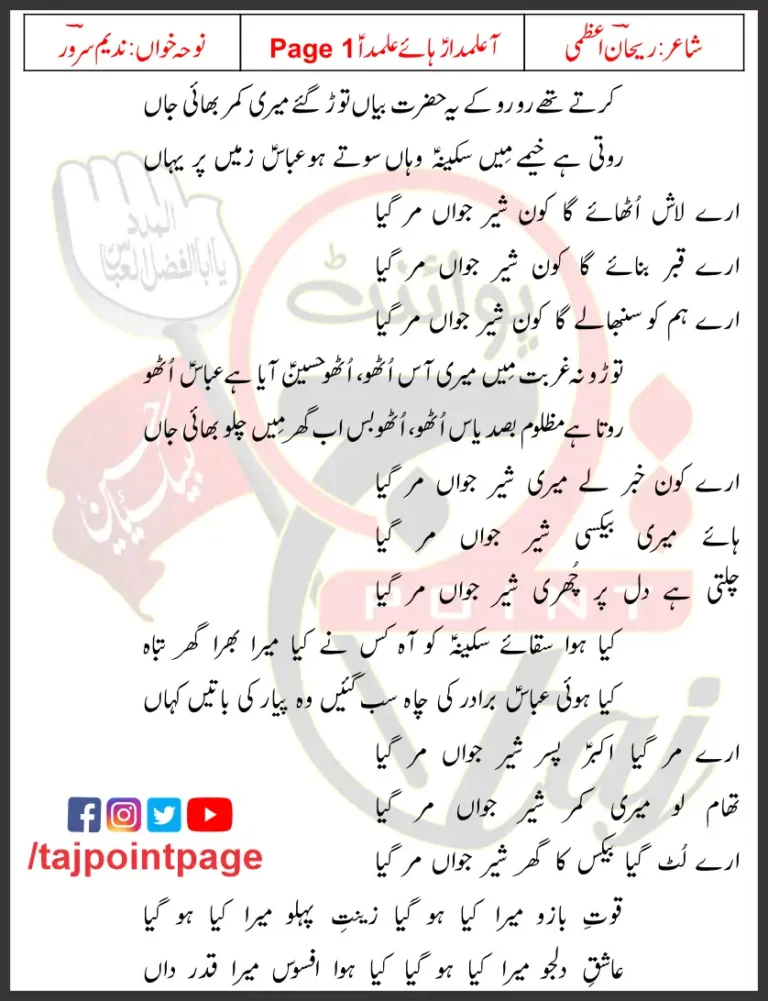 Aa Alamdar Haye Alamdar Page 1 Nadeem Sarwar Lyrics Urdu 1999