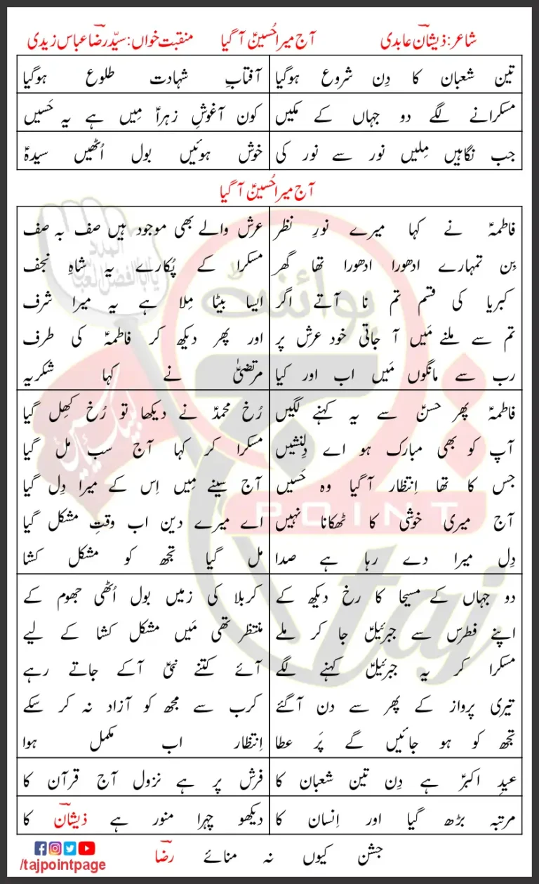 Aaj Mera Hussain Agaya Syed Raza Abbas Lyrics 2020