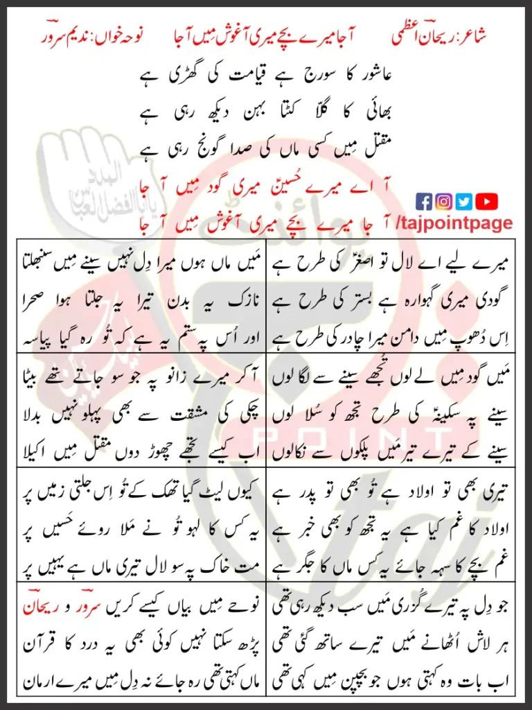 Aaja Mere Bachay Meri Aagosh Mein Aaja Nadeem Sarwar Lyrics 1998