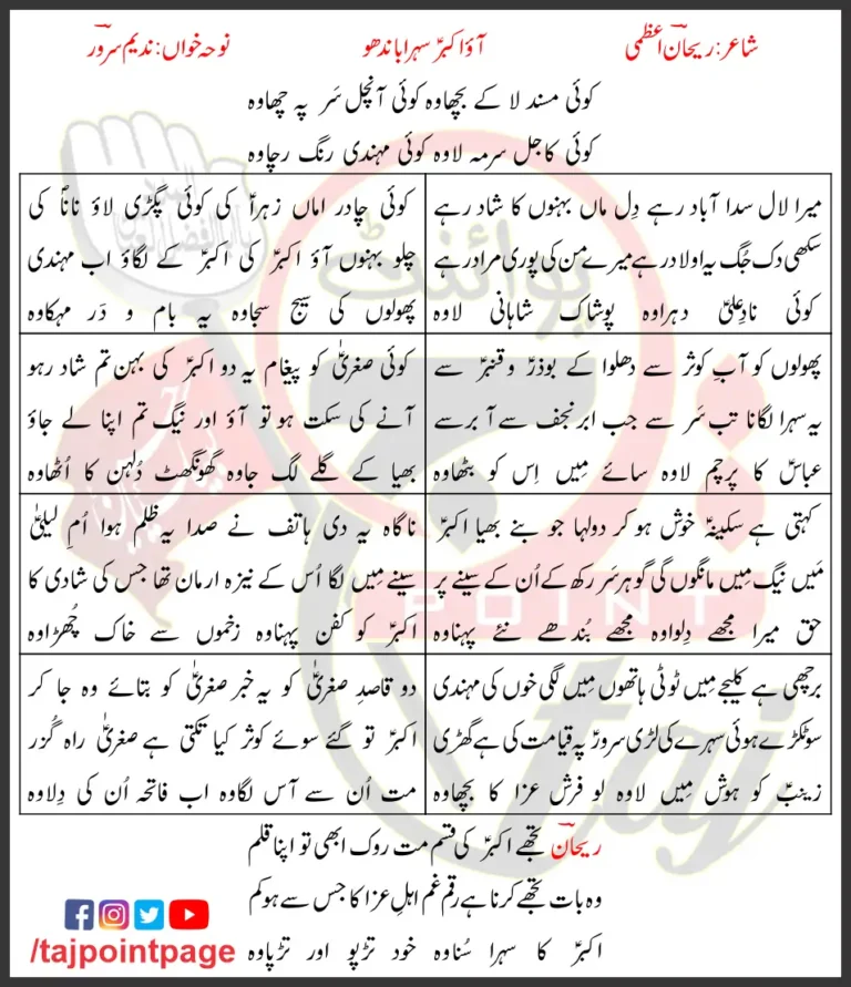 Aao Akbar Sehra Bandho Nadeem Sarwar Lyrics Urdu 1992