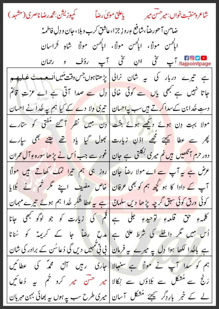 Abal Hasan Mola Shah e Khurasan Mir Hasan Lyrics 2024