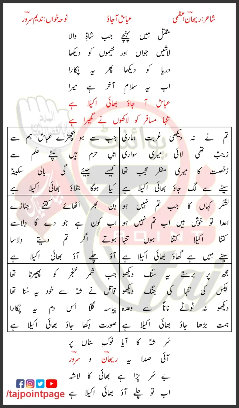 Abbas Aajao Nadeem Sarwar Lyrics In Urdu 2010