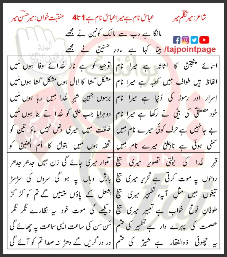Abbas Naam Hai Mera 1 4 Lyrics Urdu Mir Hasan Mir