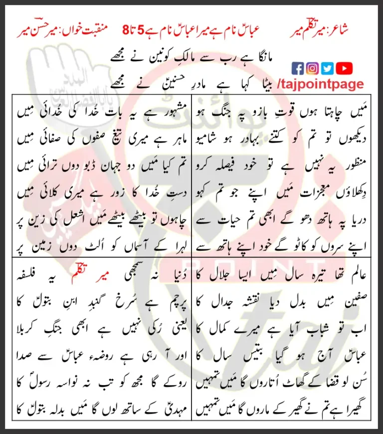 Abbas Naam Hai Mera 5 8 Lyrics Urdu Mir Hasan Mir