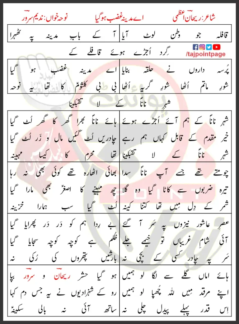 Aey Madina Ghazab Hogya Nadeem Sarwar Lyrics Urdu 2013