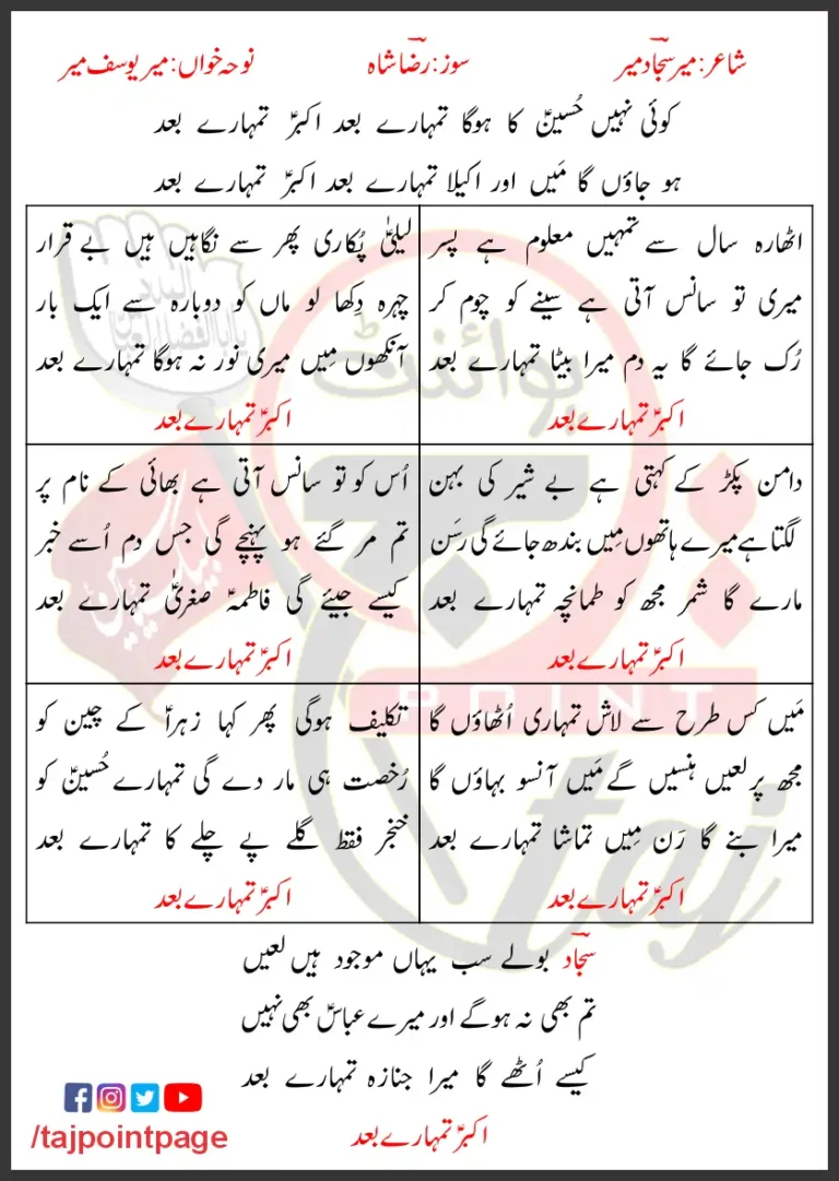Akbar Tumhare Baad Mir Yousuf Mir Lyrics In Urdu 2021