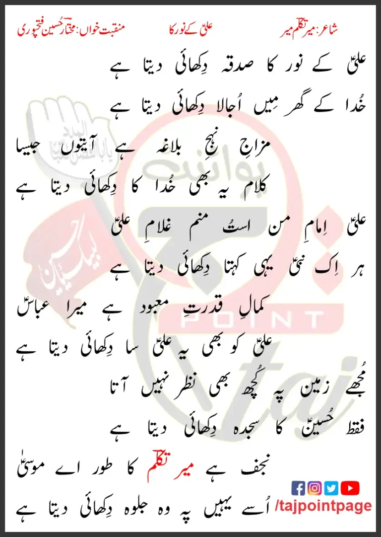 Ali Ke Noor Ka Mukhtar Hussain Fatehpuri Lyrics 2022