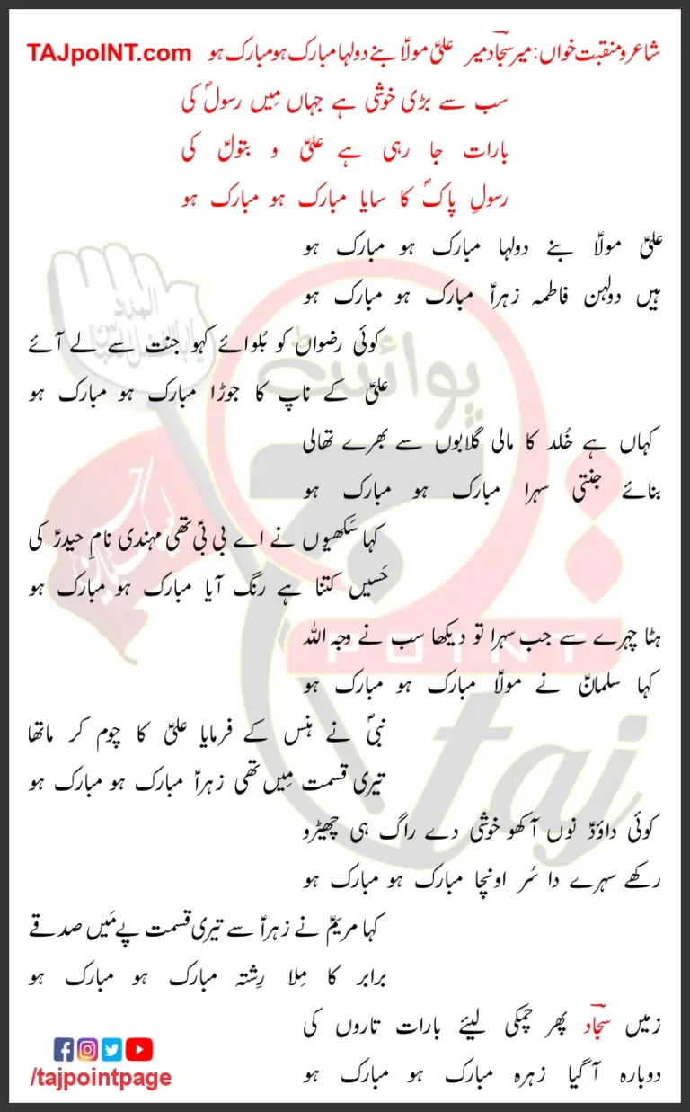 Ali Mola Bane Dulha Mubarak Ho Mir Sajjad Lyrics 2024