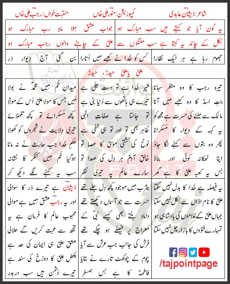 Ali Ya Ali Rajab Ali Khan Lyrics In Urdu and Roman Urdu