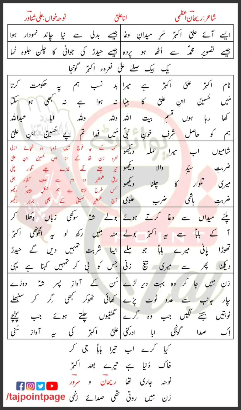 Ana Ali Ali Shanawar Lyrics In Urdu 2013