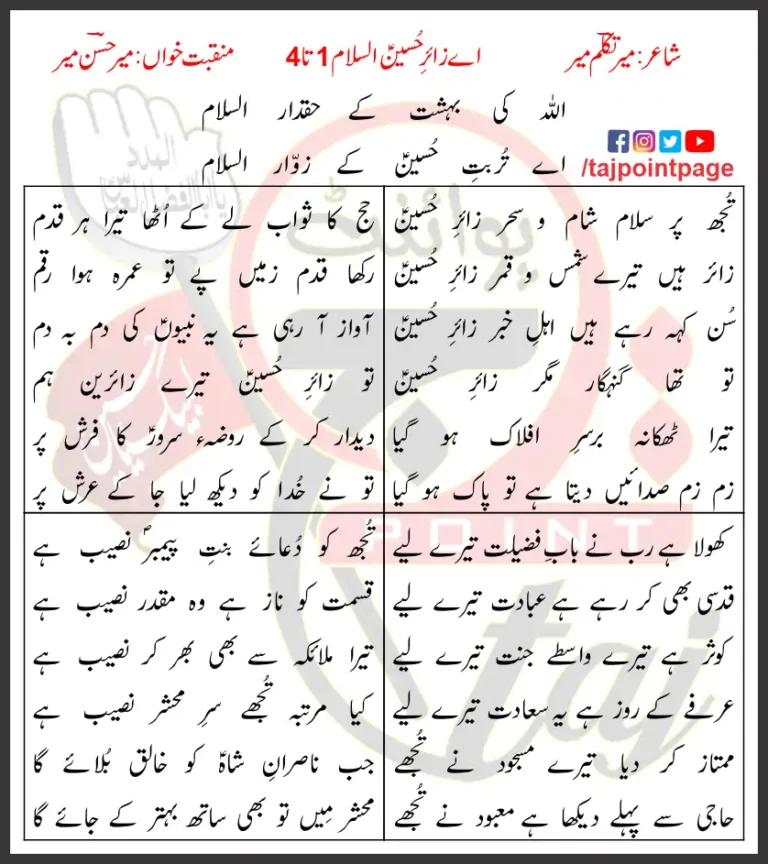 Aye Zair-e-Hussain Assalam 1-4 Lyrics In Urdu 2013