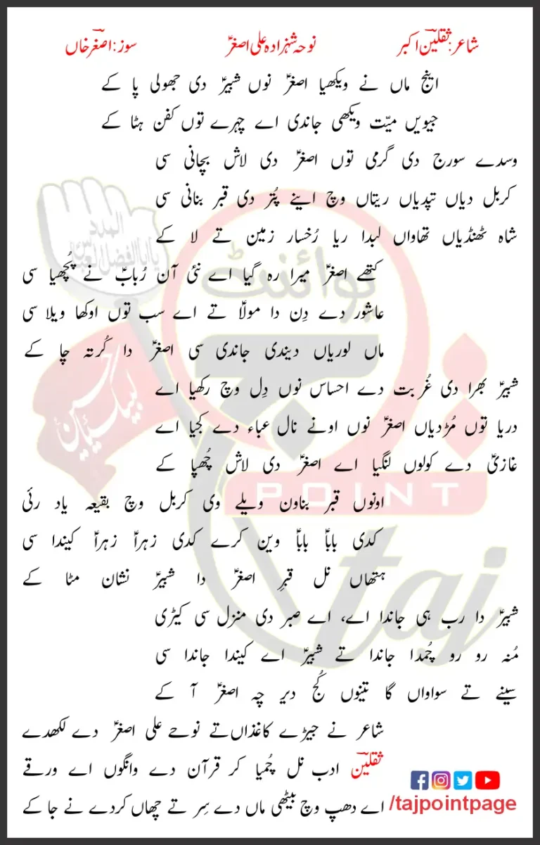 Aynj Maa Ne Wekhiya Asghar Nu Shabir Lyrics 2016