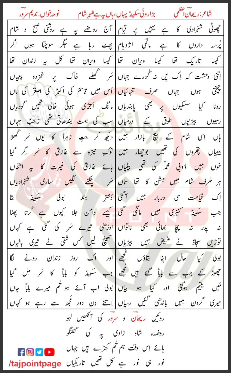 Bara Roi Sakina Yahan Nadeem Sarwar Lyrics In Urdu 2008