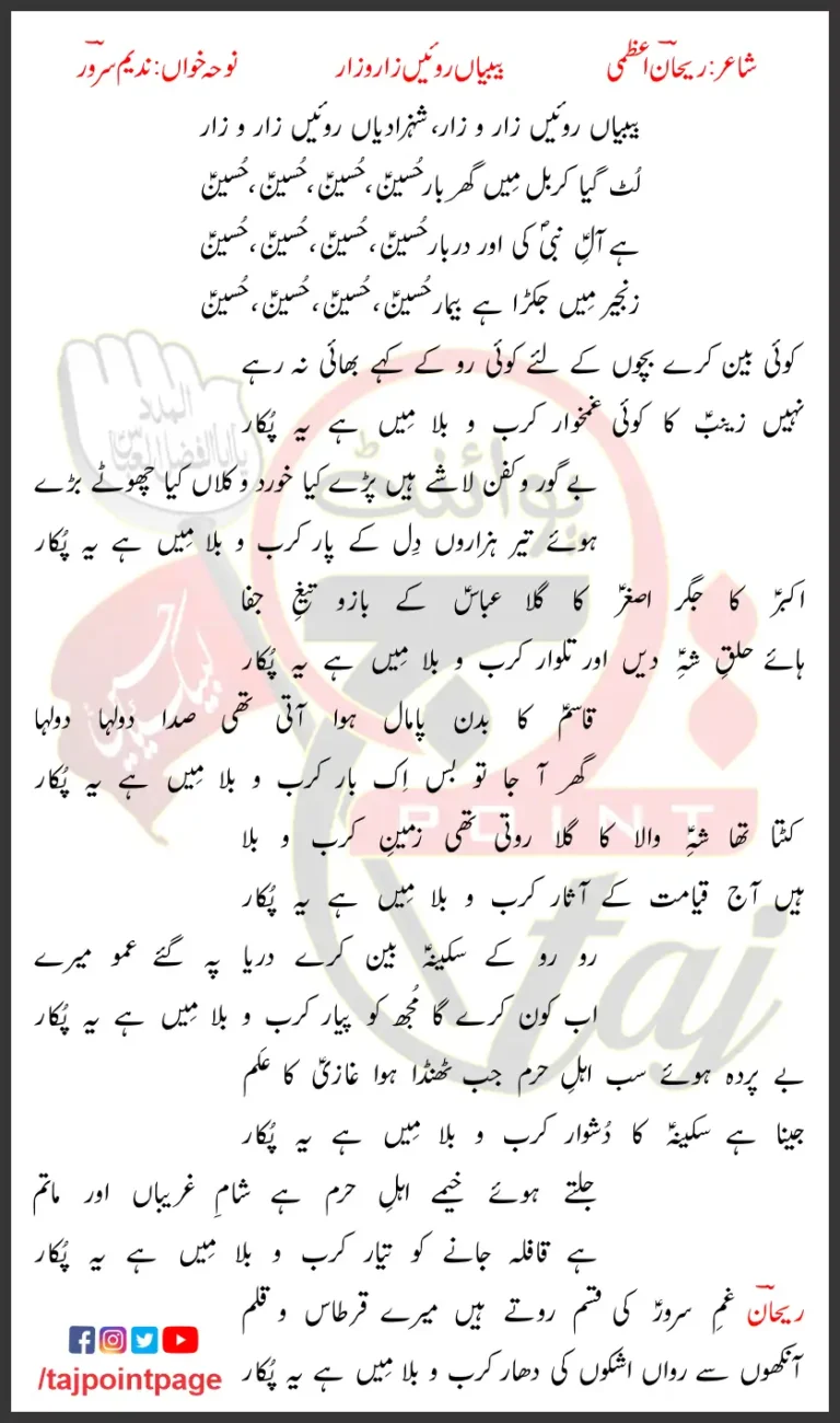 Bibiyan Roeen Zaro Zar Nadeem Sarwar Lyrics In Urdu 1996