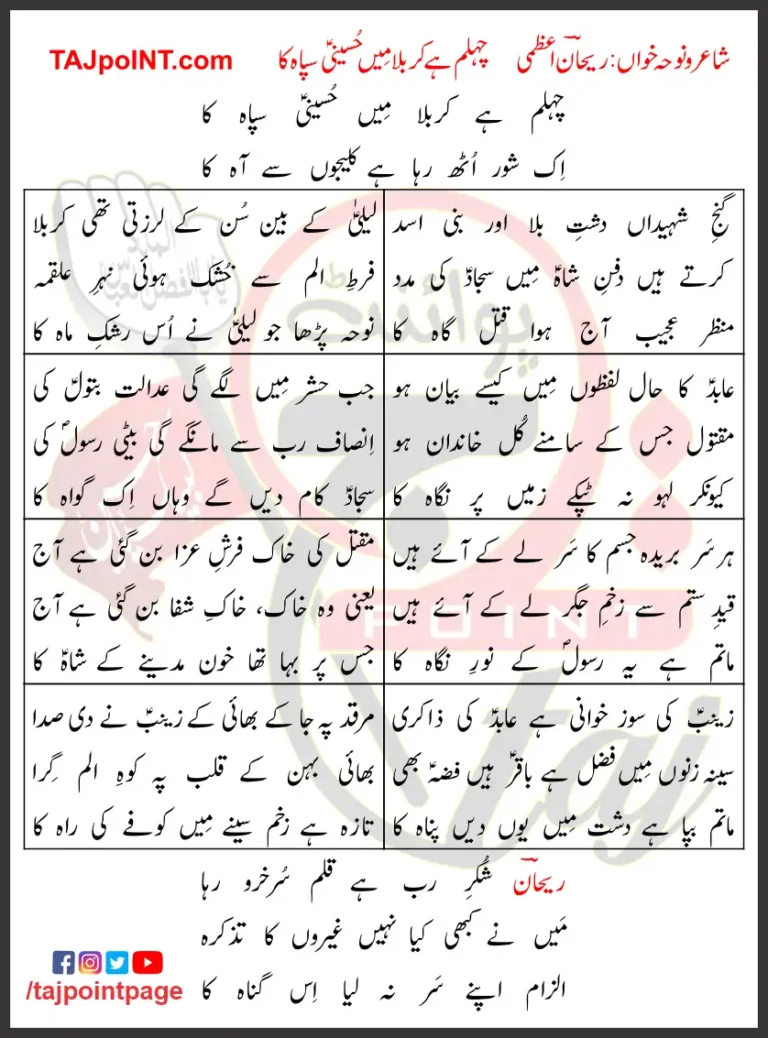 Chehlum Hai Karbala Mein Hussaini Sipah Ka Rehan Azmi Lyrics 2012