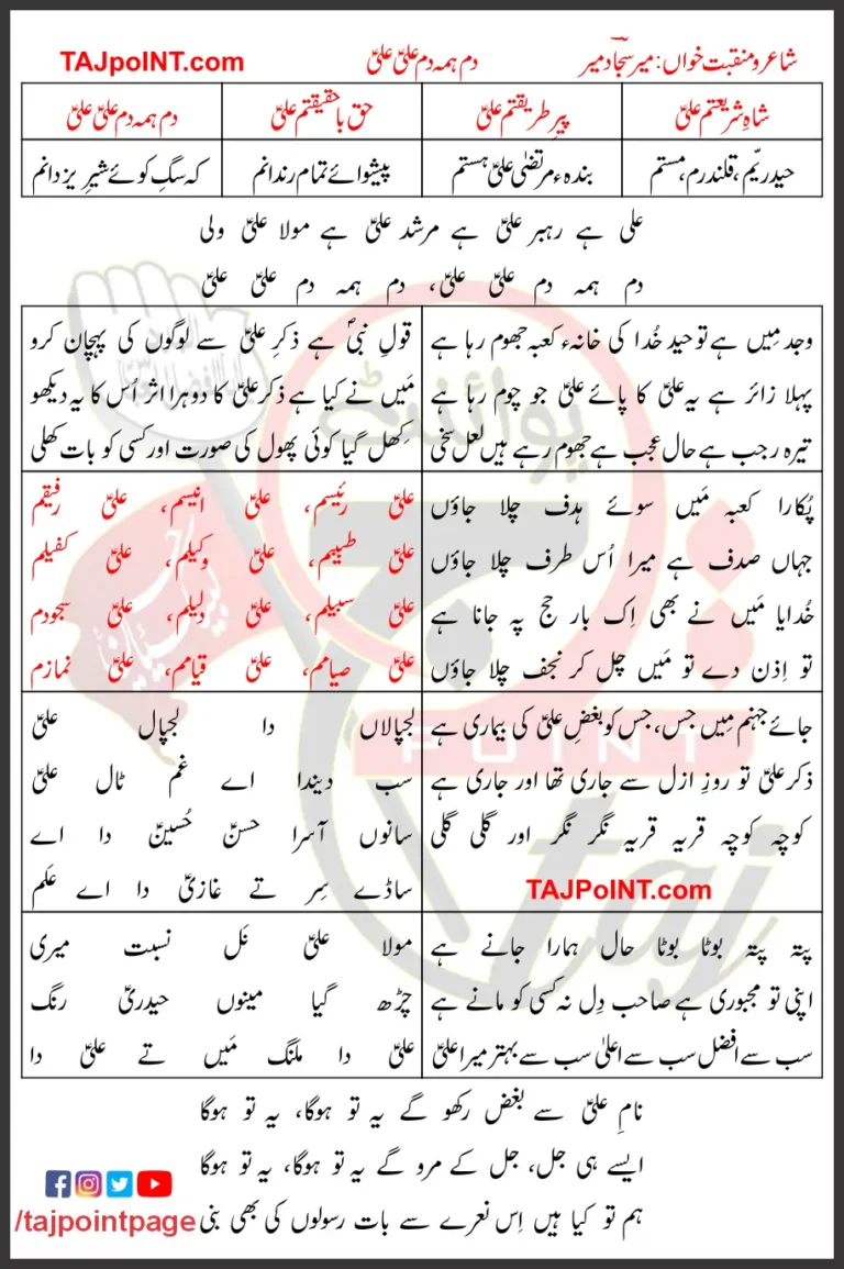 Dam Hama Dam Ali Ali Mir Sajjad Mir Lyrics In Urdu 2022