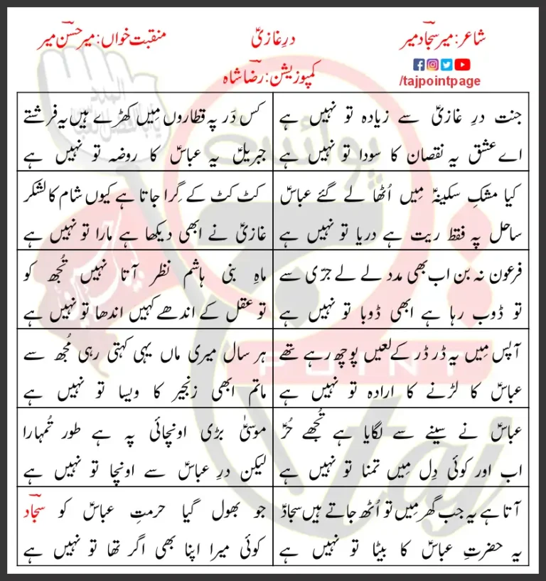 Dar e Ghazi Mir Hasan Mir Lyrics In Urdu 2021