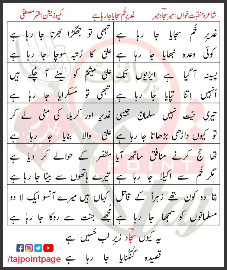 Ghadeer e Khum Sajaya Ja Raha Hai Lyrics Urdu 2020