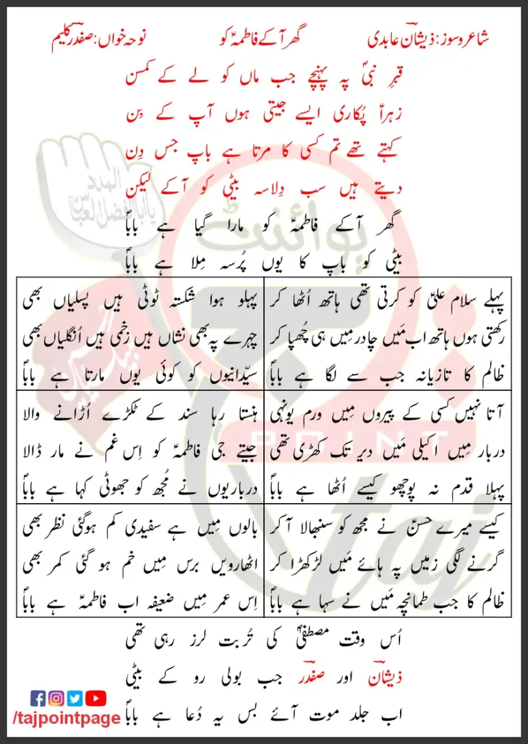 Ghar Aake Fatima Ko Safdar Kaleem Lyrics In Urdu 2024