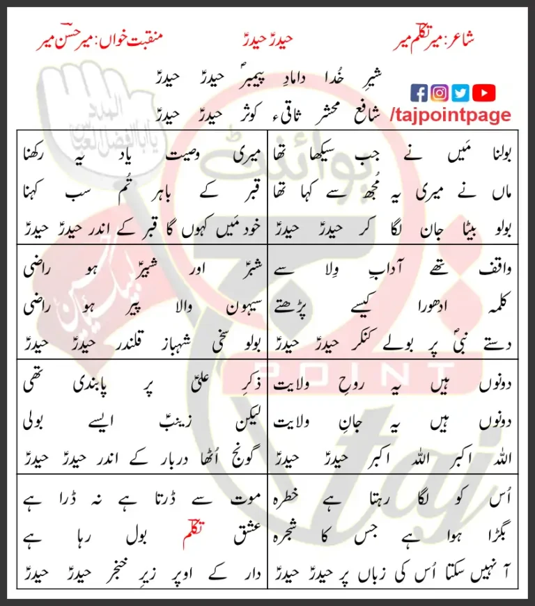 Haider Haider Lyrics In Urdu Mir Hasan Mir 2011