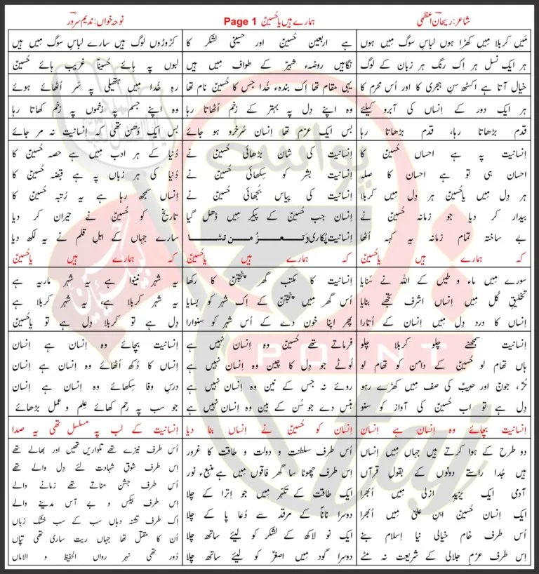 Hamarey Hain Ya Hussain Page 1 Nadeem Sarwar Lyrics 2011