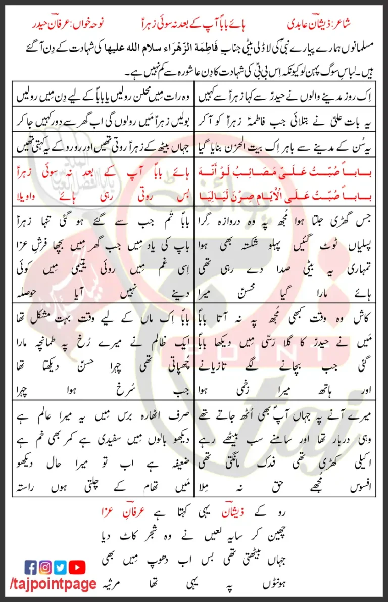 Haye Baba Aap Ke Bad Na Soyi Zahra Irfan Haider Lyrics 2023