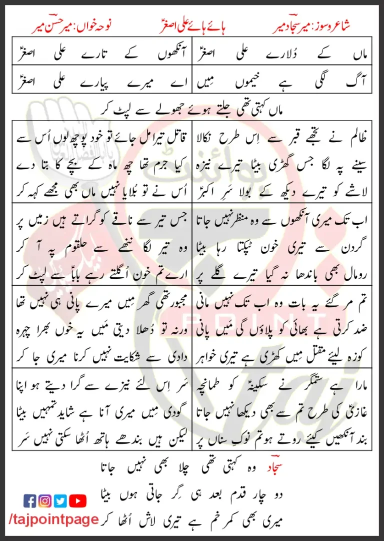 Haye Haye Ali Asghar Mir Hasan Mir Lyrics Urdu 2021