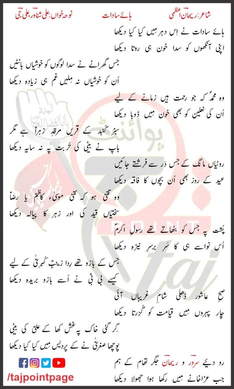 Haye Sadaat Ali Shanawar - Ali Jee Lyrics In Urdu 2012