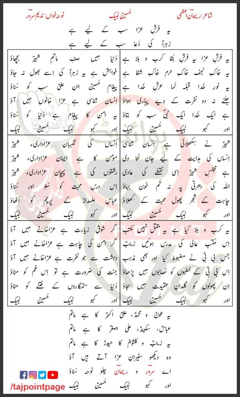 Hussain Labaik Nadeem Sarwar Lyrics In Urdu 2016