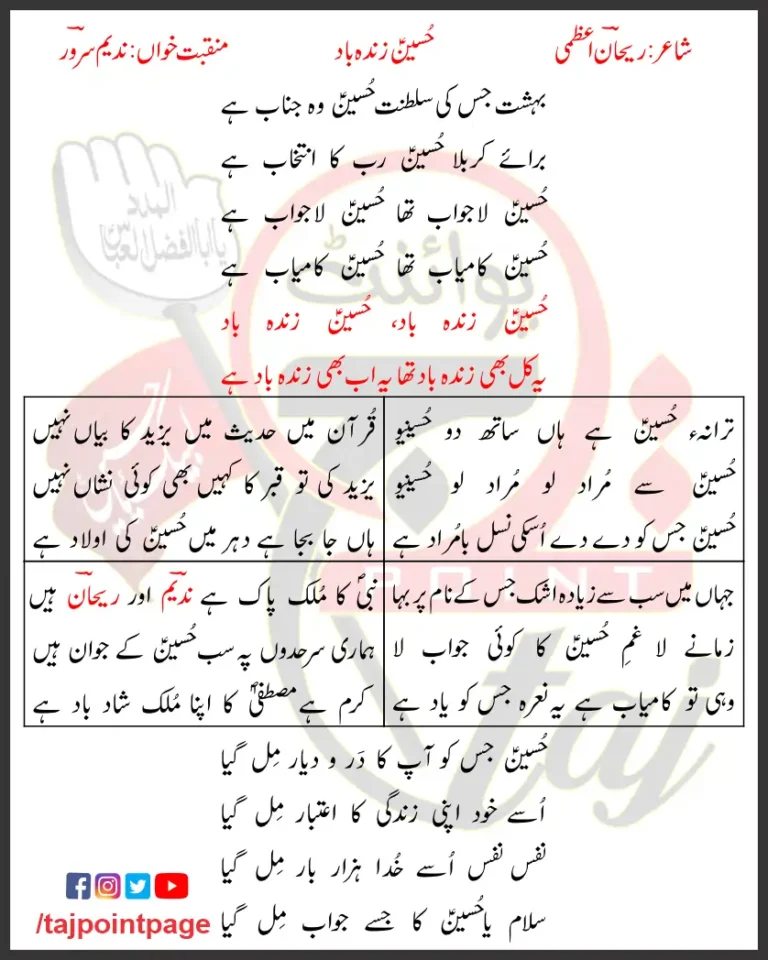 Hussain Zindabad Manqabat Lyrics in Urdu 2009
