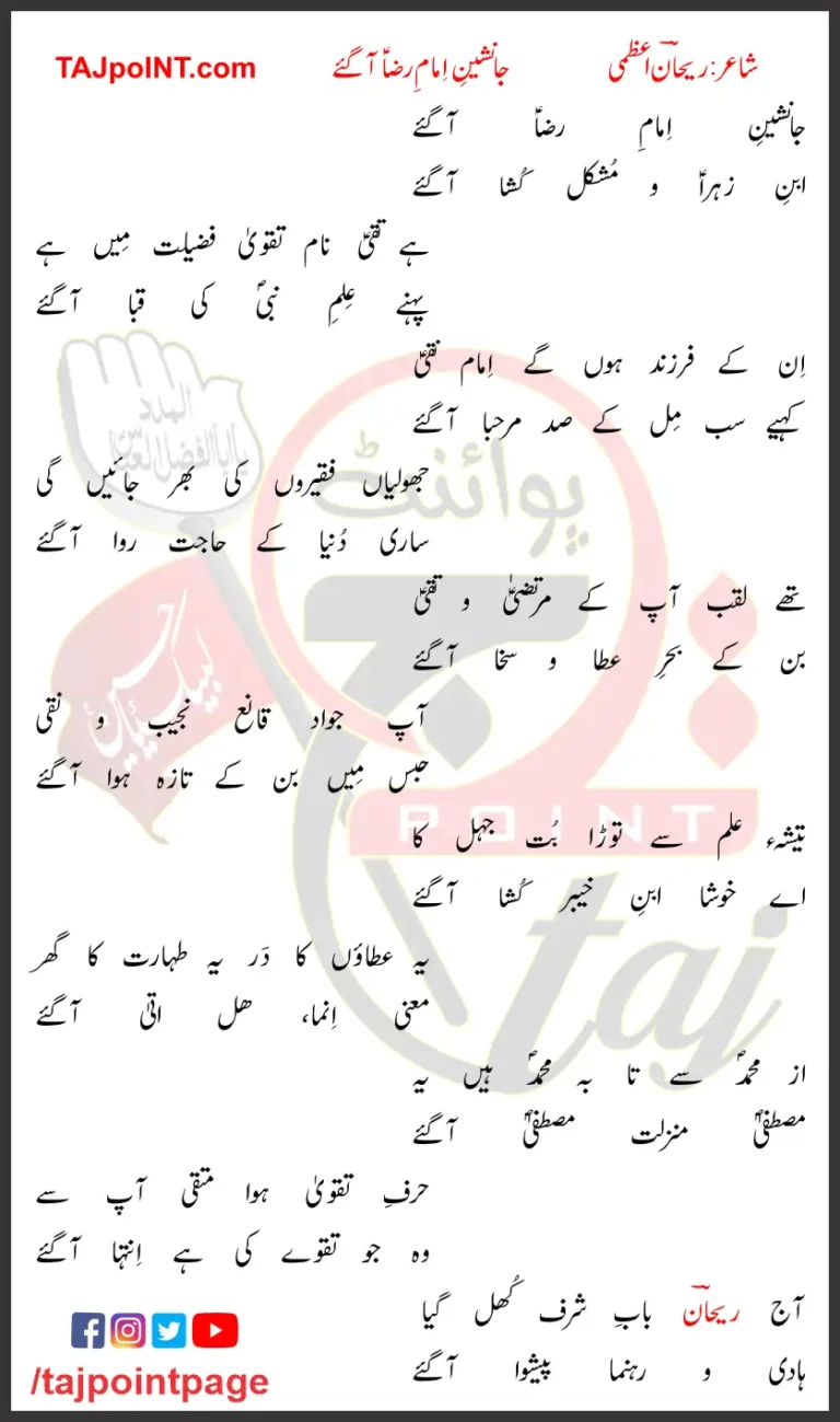 Janasheen-e-Imam-e-Raza Aa Gaye Lyrics In Urdu 2023