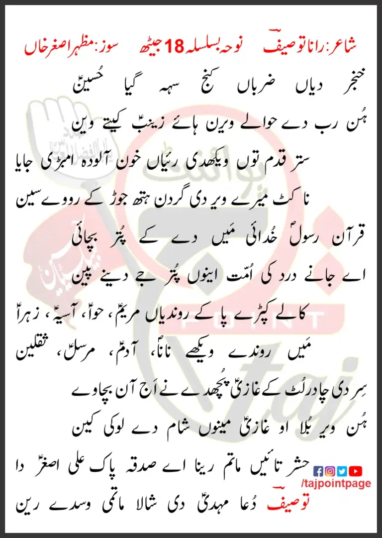 Khanjar Diyan Zarban Kinj Seh Gaya Hussain Lyrics 2024