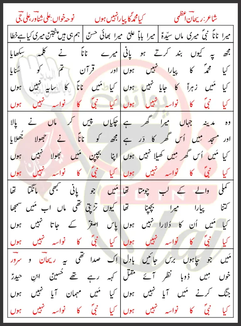 Kiya Muhammad Ka Pyara Nahi Hun Ali Shanawar and Ali Jee Lyrics Urdu 2008