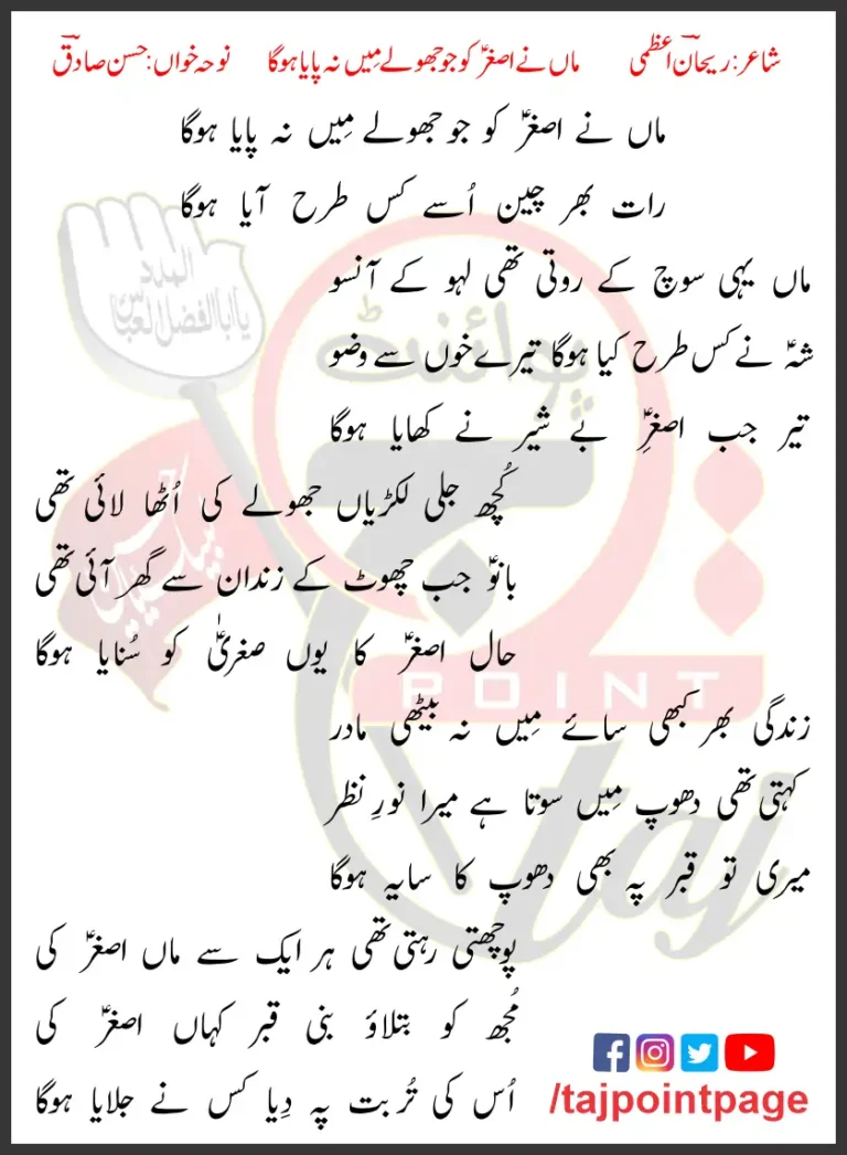 Maa Ne Asghar Ko Jo Jhole Mein Na Paya Ho Ga Hasan Sadiq Lyrics Urdu 2003