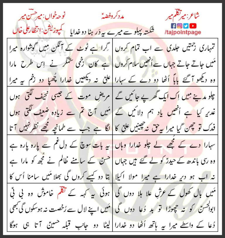 Madad Karo Fizza Lyrics In Urdu Mir Hasan Mir 2017