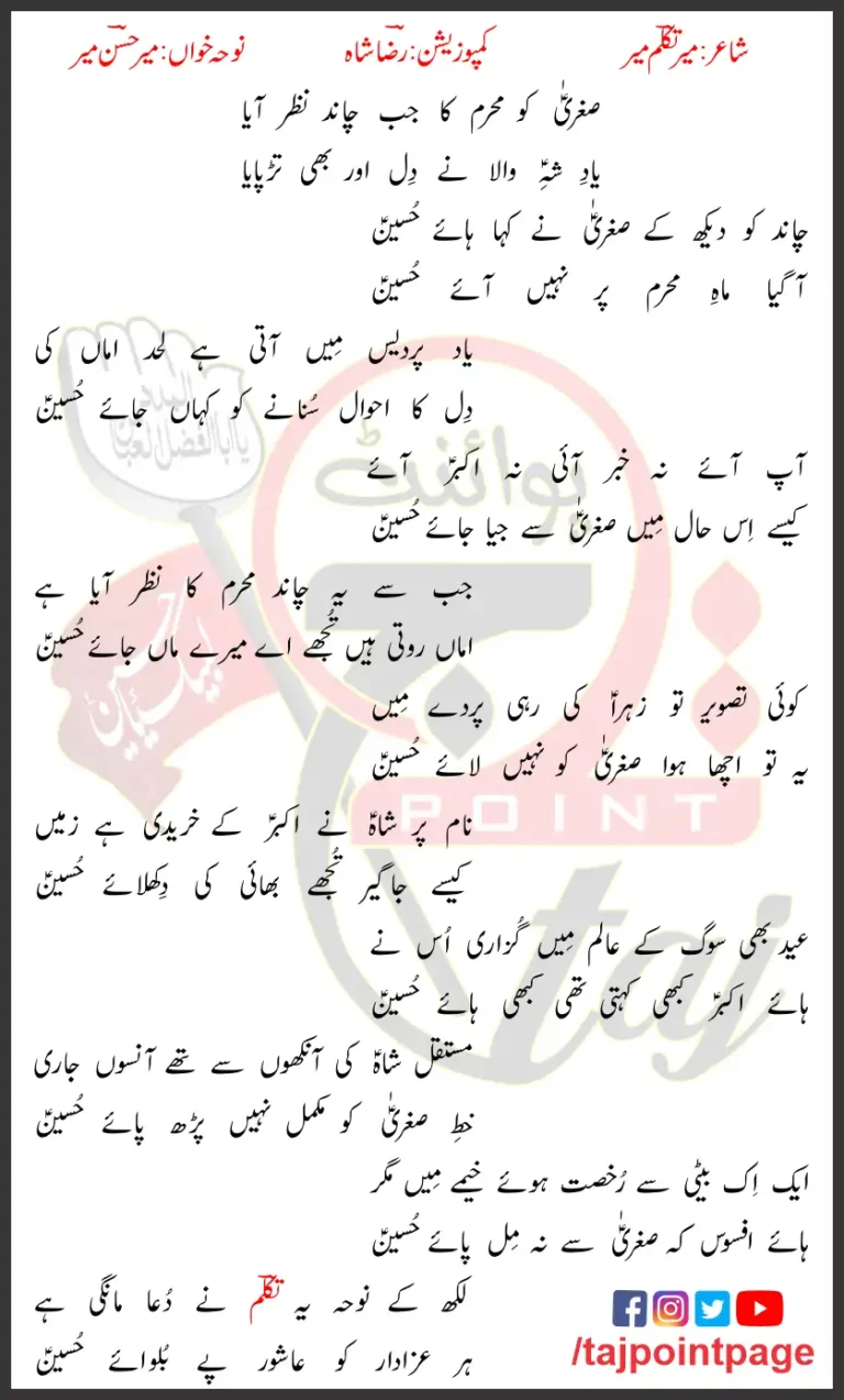 Mah e Muharram Chand Mir Hasan Mir Lyrics Urdu 2022