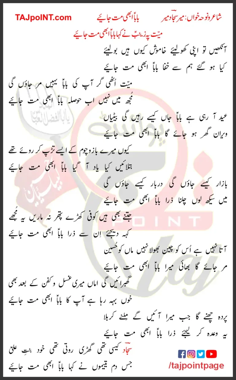 Maiyyat Pe Zainab Ne Kaha Baba Abhi Mat Jaiye Lyrics 2021