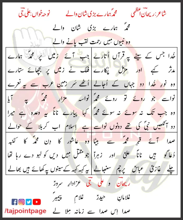 Muhammad Hamarey Ali Jee Lyrics In Urdu 2013