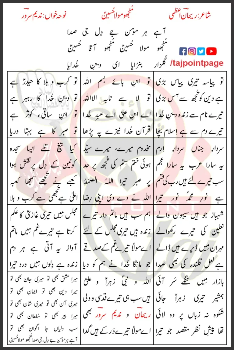 Munjho Maula Hussain Munjho Aaqa Hussain Nadeem Sarwar Lyrics 1996