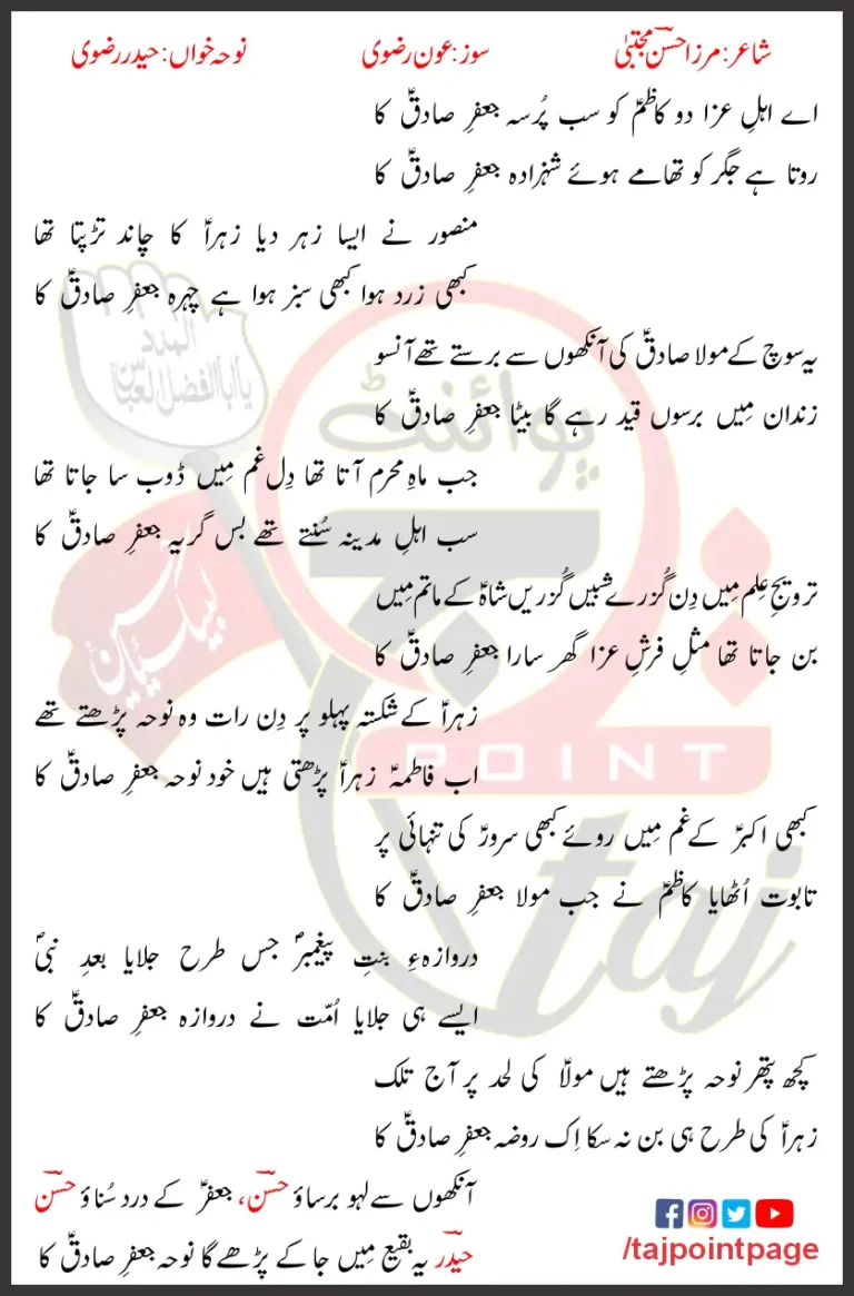 Pursa Do Jafar e Sadiq Ka Haider Rizvi Lyrics In Urdu 2024