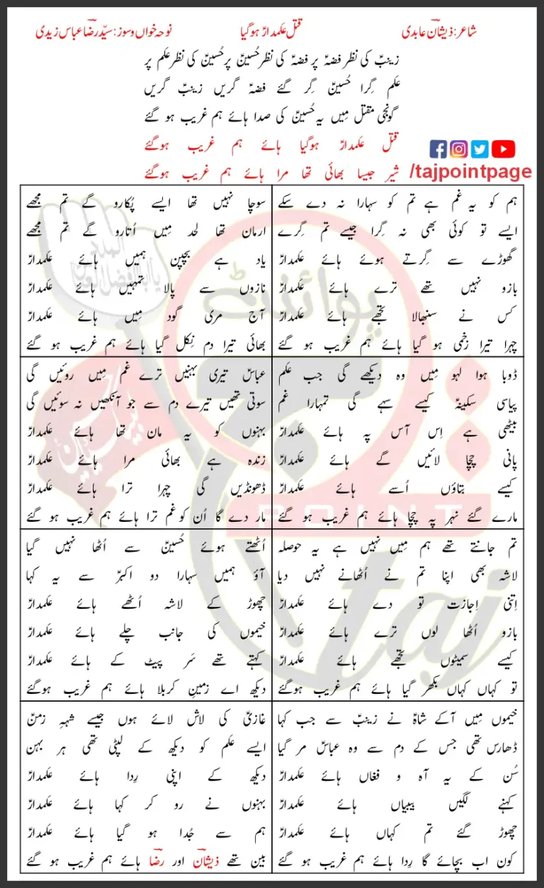 Qatal Alamdar Hogaya Syed Raza Abbas Zaidi Lyrics 2023