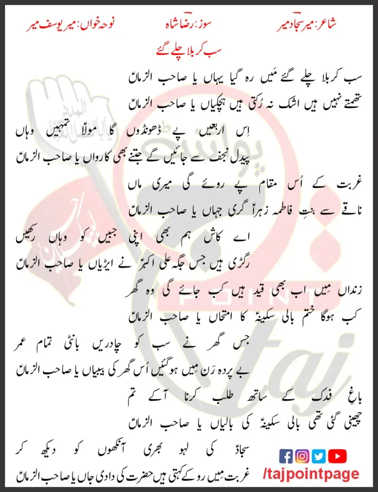 Sab Karbala Chale Gaye Mir Yousuf Mir Lyrics Urdu 2022