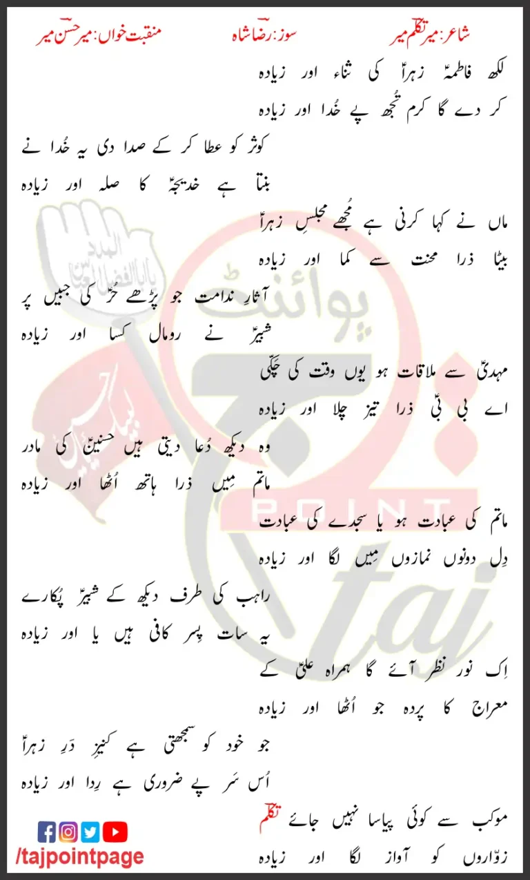 Sana e Fatima Zehra Mir Hasan Mir Lyrics In Urdu 2024