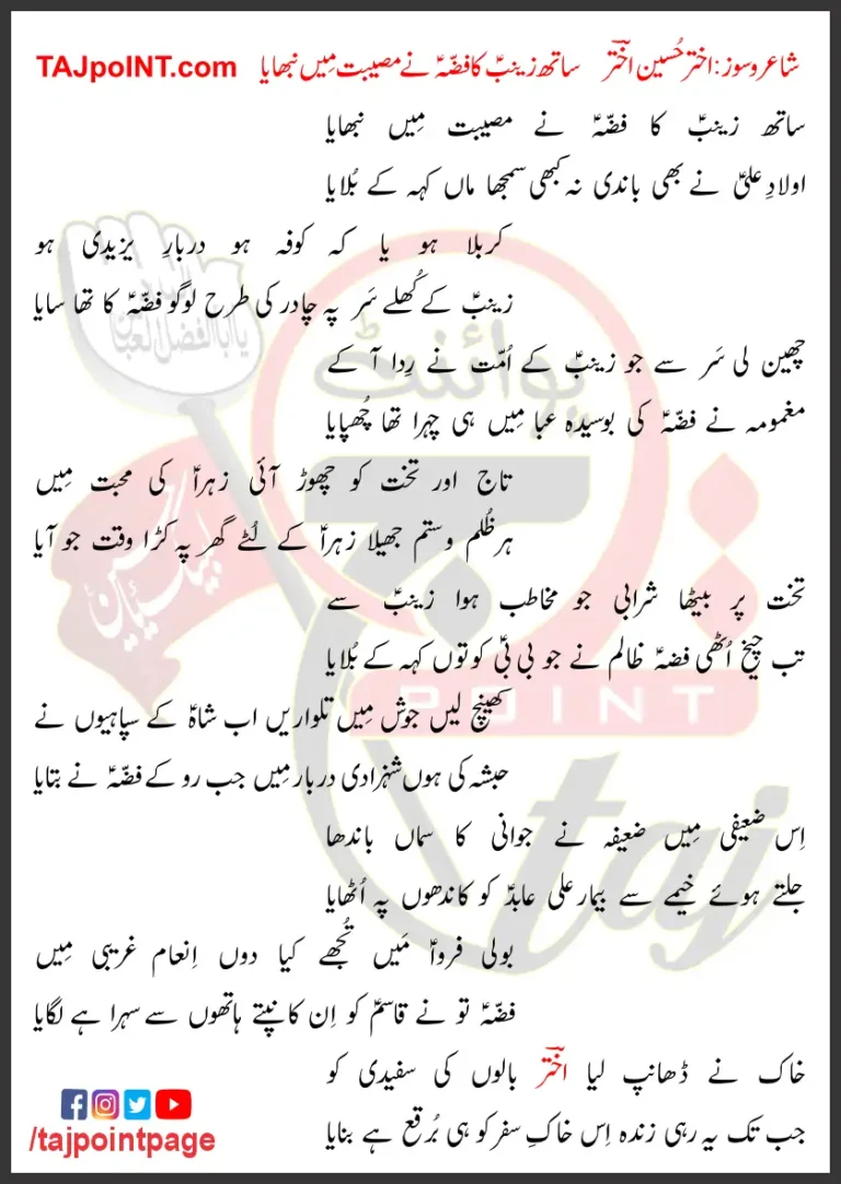 Sath Zainab Ka Fizza Ne Musibat Mein Nibhaya Lyrics 2010