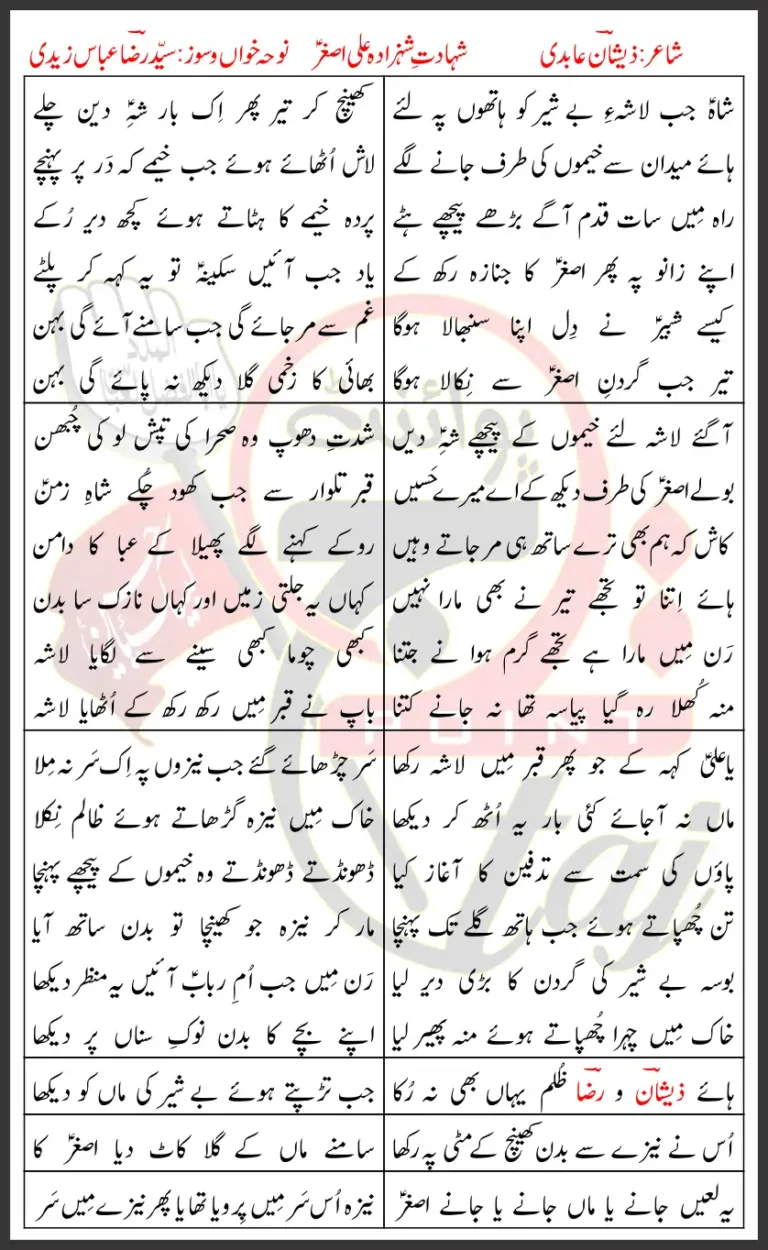Shahadat e Shahzada Ali Asghar Raza Abbas Lyrics 2023