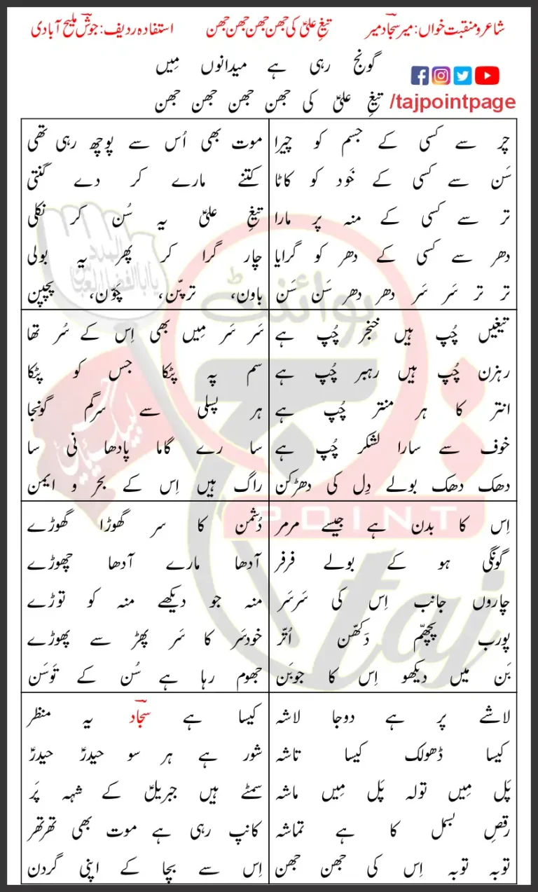 Taig e Ali Ki Jhan Jhan Jhan Jhan Lyrics In Urdu 2020