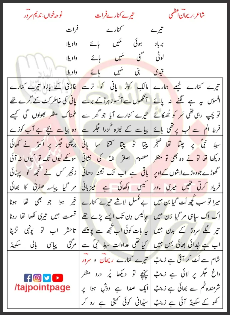 Tere Kinare Furaat Nadeem Sarwar Lyrics In Urdu 1996